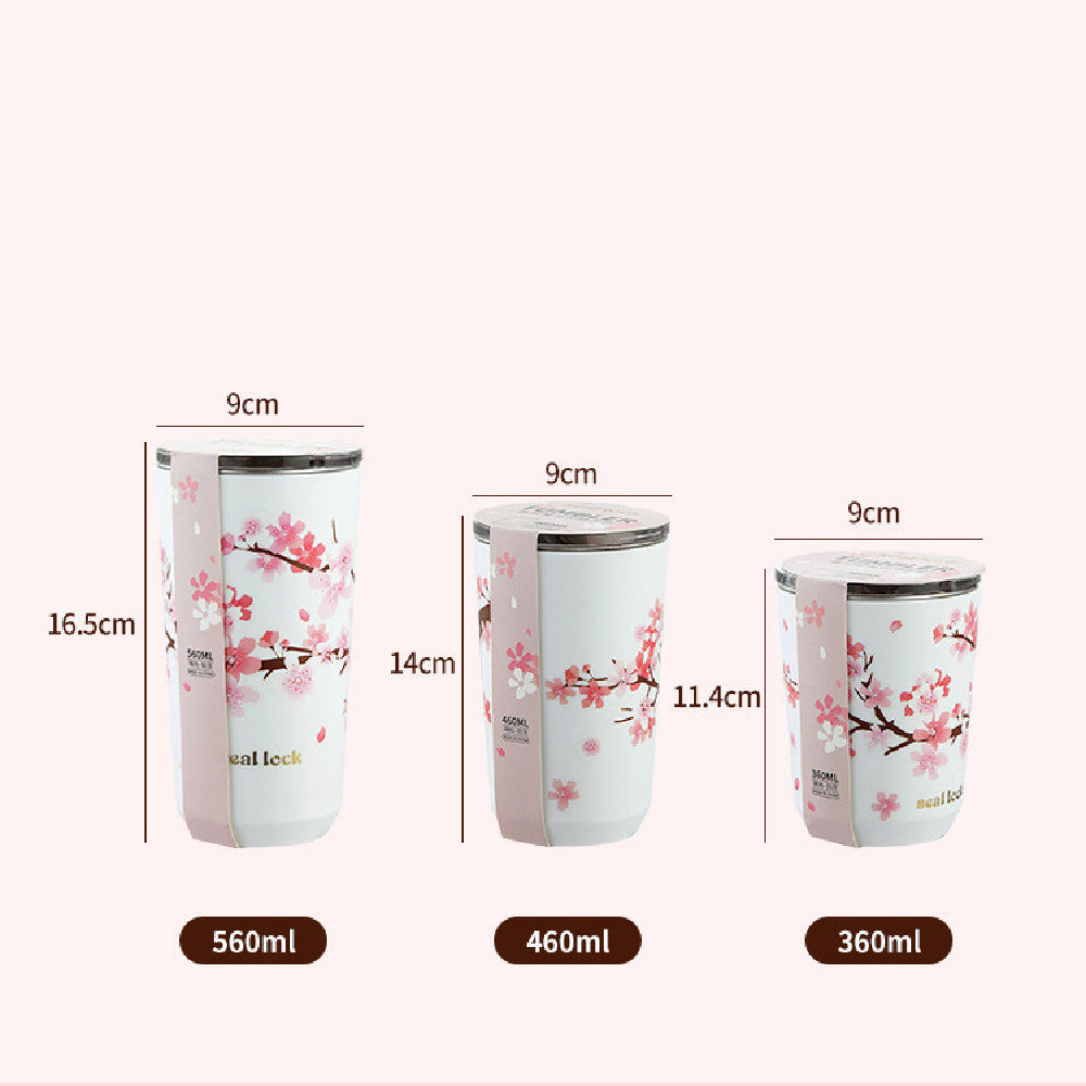 Cherry Blossom Stainless Steel Tea & Coffee Tumbler – Portable Cup
