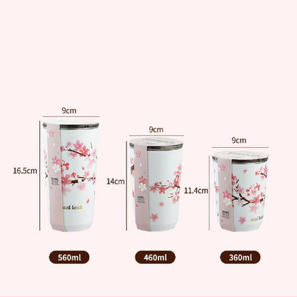 Cherry Blossom Stainless Steel Tea & Coffee Tumbler – Portable Cup