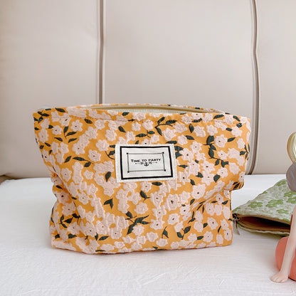 Square & Floral  Cosmetic Bags with Zipper in Green & Orange Colour