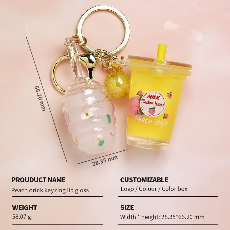 Floating Peach Teacup Lip Gloss Key Ring