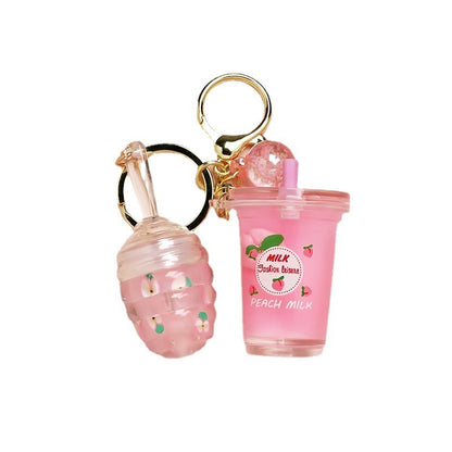 Floating Peach Teacup Lip Gloss Key Ring