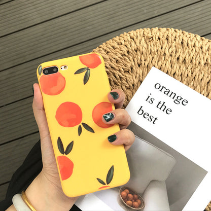 Retro Yellow & Navy Blue Orange Phone Case with Vibrant Fruit Pattern