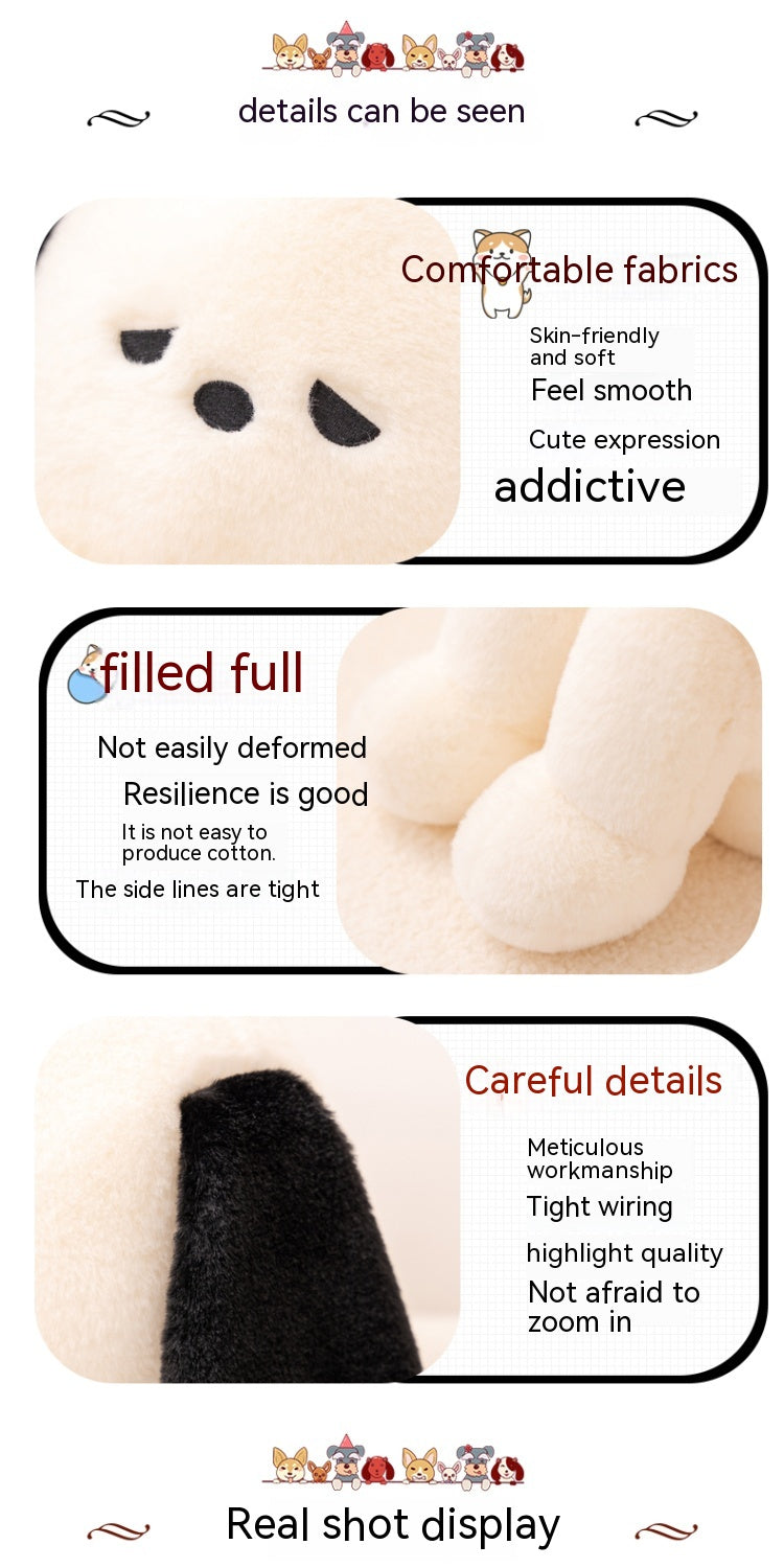 Cute Black & White Puppy Dog Plush Toy with Floppy Ears & Sad Looks