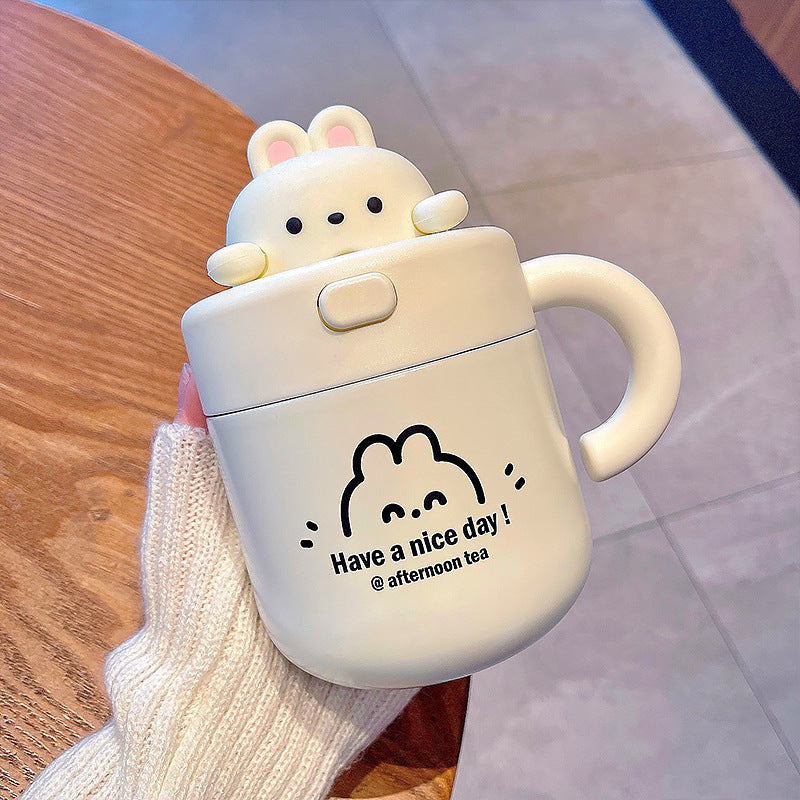 Adorable Insulated Thermal Cups with Bear and Bunny Lid Design