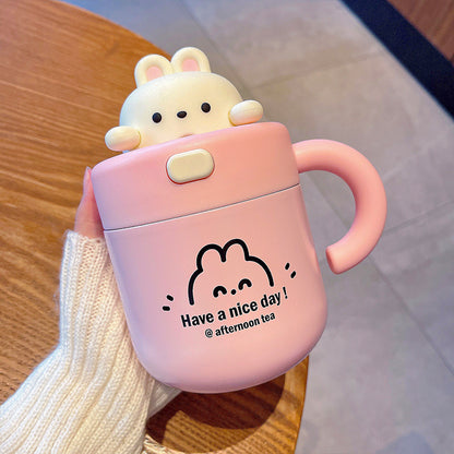 Adorable Insulated Thermal Cups with Bear and Bunny Lid Design