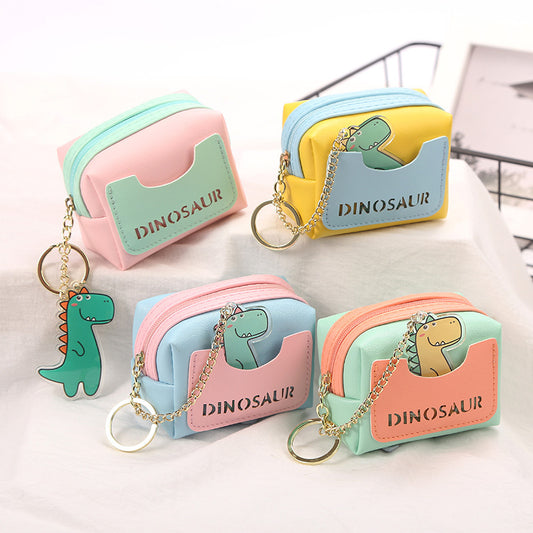 Colorful Dinosaur Chain Zipper Coin Purse – Cute Square Design