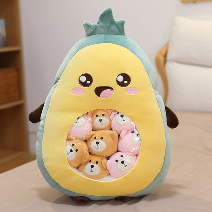 Cute Fruit Plush Pillows with Hidden Plushies Featuring Strawberry, Avocado, Banana & Carrot