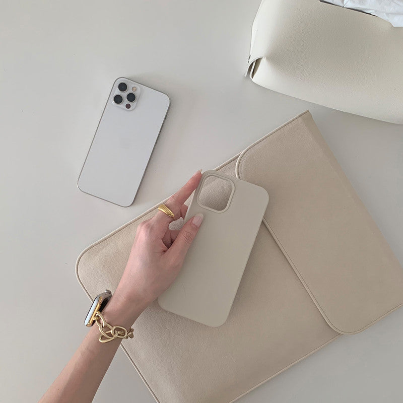 Minimalist Beige Laptop Sleeve Bag with Soft Protective Case