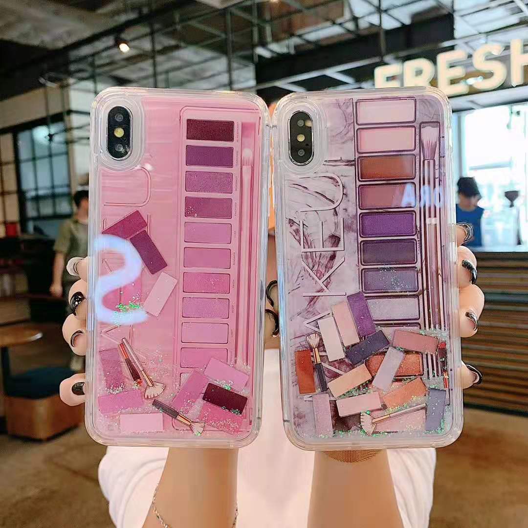 Cute Clear Korean Makeup Palette Phone Case in Pink & Purple Color