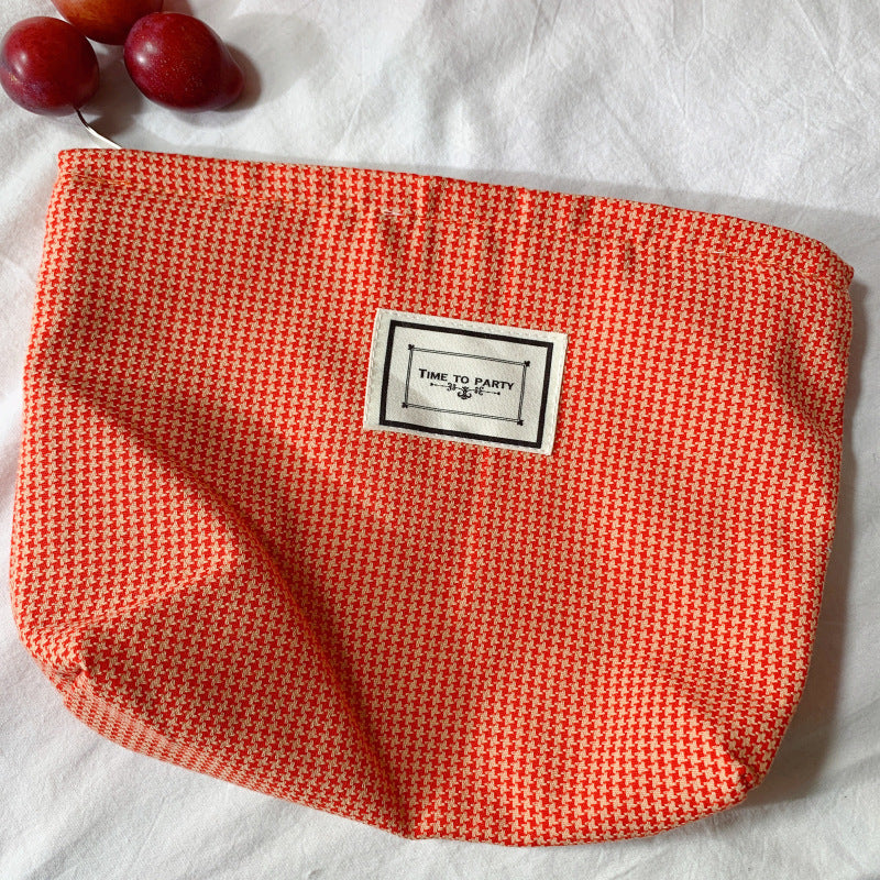 Orange & Plaid Patterned Small Makeup Bags in Three Stylish Patterns