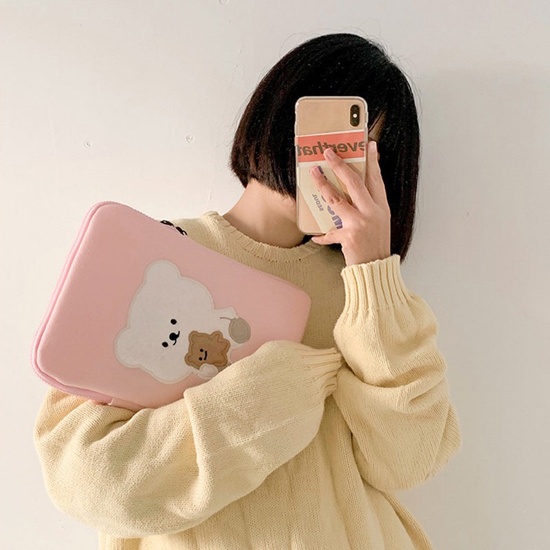 Pink Bear-Themed 11/13 Inch Cute Laptop Sleeve with Zipper