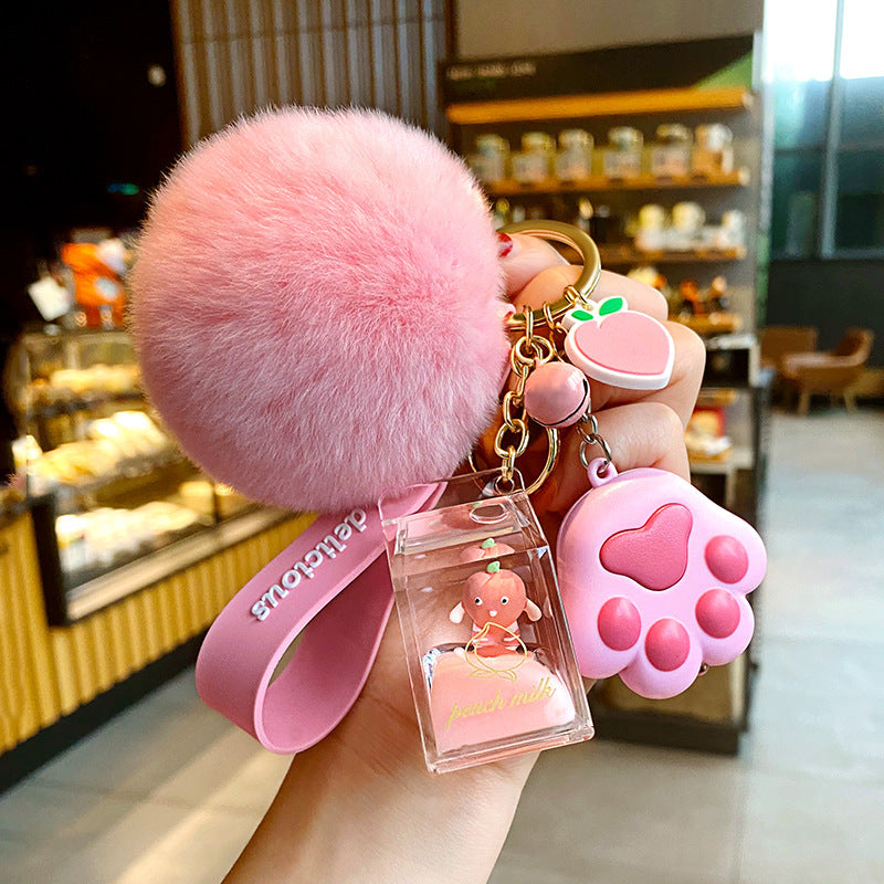 Cute 5-in-1 Keychains with Fur Ball, Paw, Nail Cutter, and Mini Calculator Charms