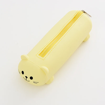 Small Cat-Shaped Silicone Pencil Case with Zipper in Bright Colors