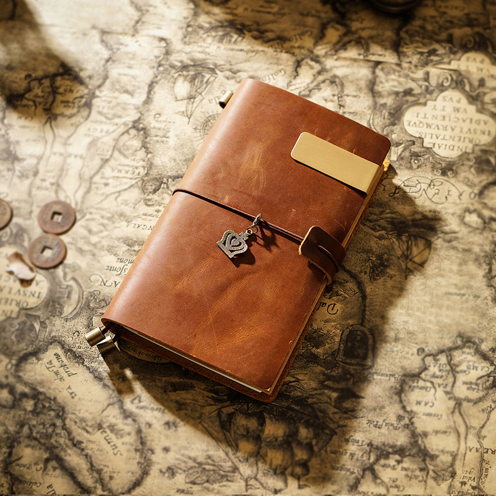 Vintage Leather Journal with Charms - Retro Adventure Design