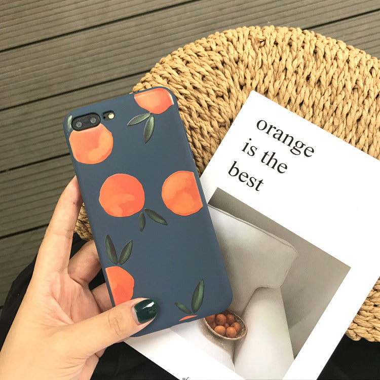 Retro Yellow & Navy Blue Orange Phone Case with Vibrant Fruit Pattern