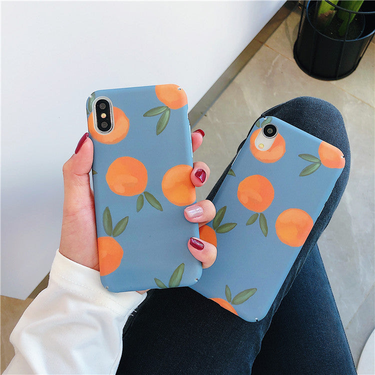 Retro Orange Phone Case with Bright Blue Background & Fruit Pattern