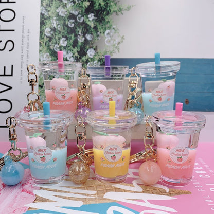 Colorful Mini Milkshake Keychains with Straw & Glitter Charms