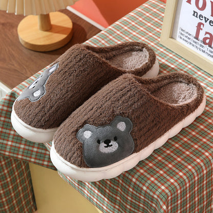 Cute Bear & Rabbit Plush Winter Slippers for Women – Thick Sole