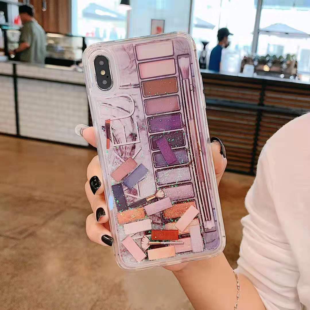 Cute Clear Korean Makeup Palette Phone Case in Pink & Purple Color