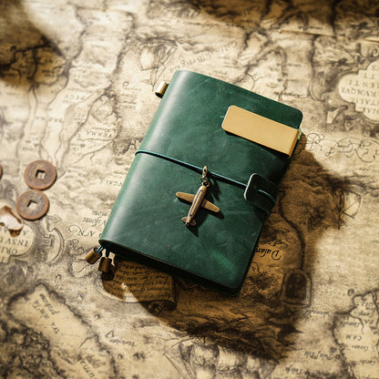 Vintage Leather Journal with Charms - Retro Adventure Design