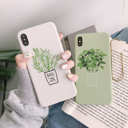 Off White Silicone Plant Phone Case with Minimal Basil Pot Design