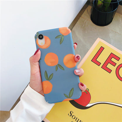 Retro Orange Phone Case with Bright Blue Background & Fruit Pattern