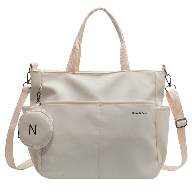 Crossbody Tote Bag Styled in Black, White & Khaki | Women's Nylon Tote Bag