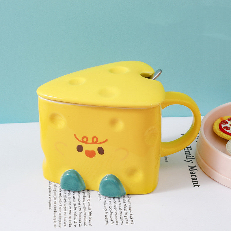 Cute Cheese-Shaped Ceramic Mugs with Lid