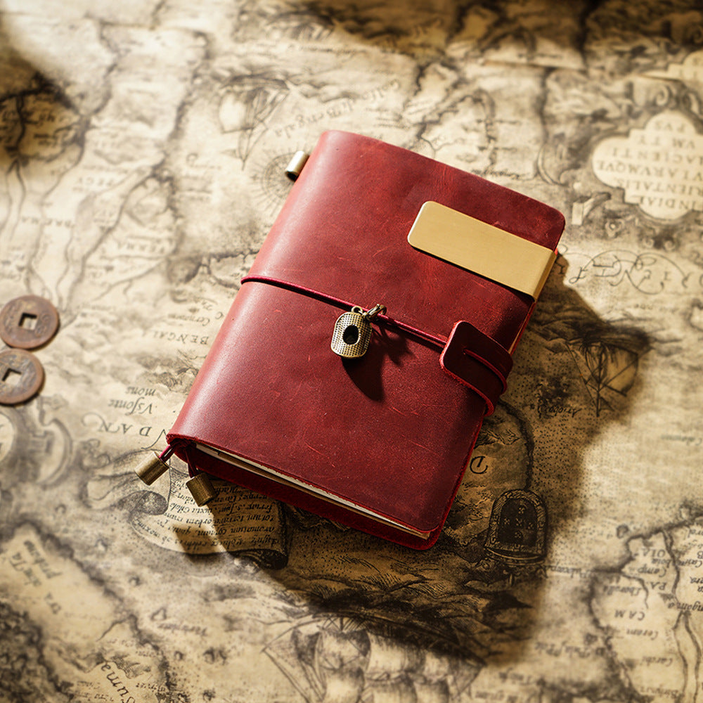 Vintage Leather Journal with Charms - Retro Adventure Design