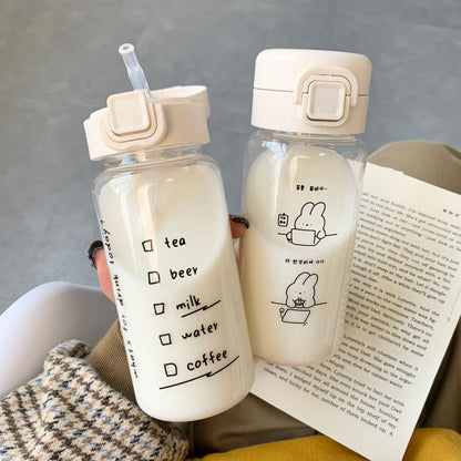 Adorable Transparent Sippy Water Bottles with Straw – Cute Cartoon Design