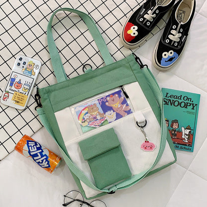 Unisex Large-Capacity Canvas Tote Bag - Multi Pocket Design