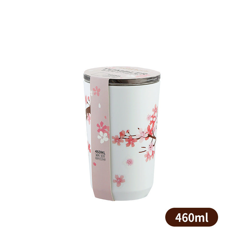 Cherry Blossom Stainless Steel Tea & Coffee Tumbler – Portable Cup