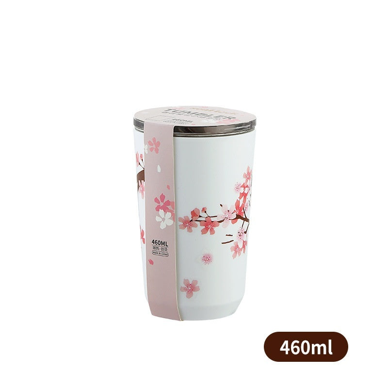 Cherry Blossom Stainless Steel Tea & Coffee Tumbler – Portable Cup