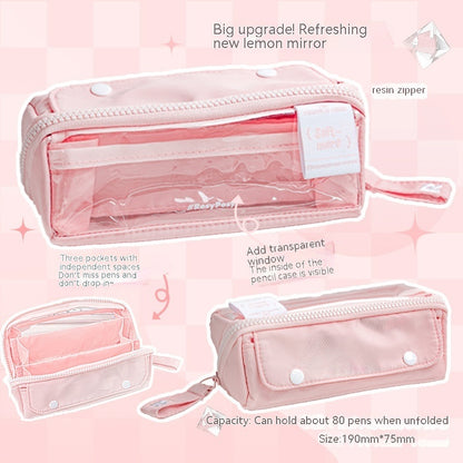 Bright Korean Foldable Canvas Pencil Case with Large Capacity & Transparent Zipper