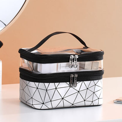 Geometric Waterproof Large Travel Makeup Bag with Clear Top