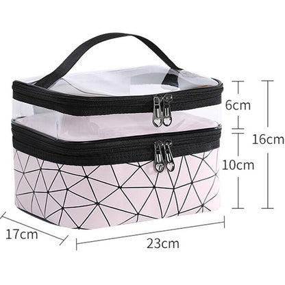 Geometric Waterproof Large Travel Makeup Bag with Clear Top