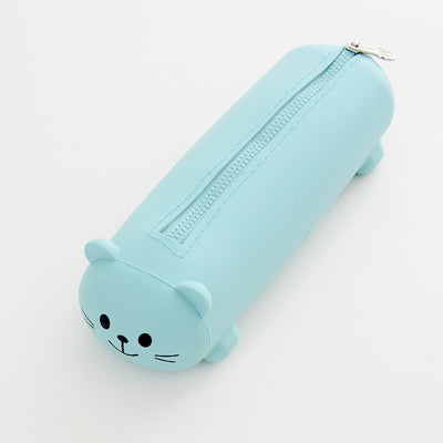 Small Cat-Shaped Silicone Pencil Case with Zipper in Bright Colors