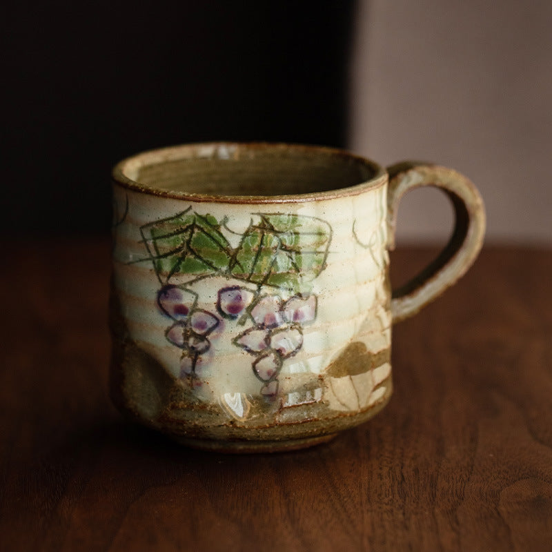 Hand-Painted Japanese Ceramic Mugs – Cute Floral and Fruit Design