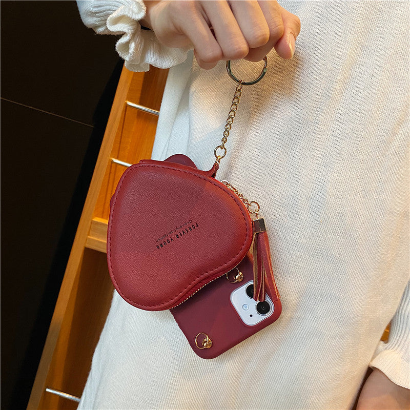 Red Rubber Design Heart Phone Case Purse with Crossbody Strap