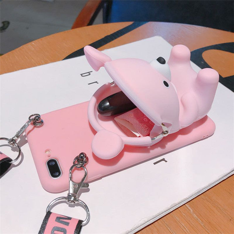 Cute 3D Bear Phone Case with Crossbody Strap in Pink & Black Variants