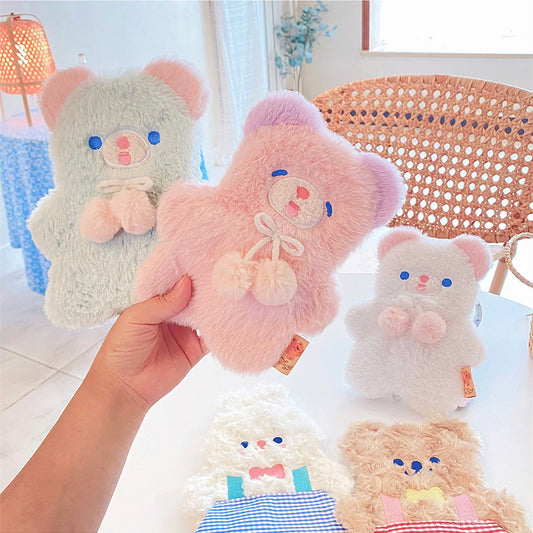 Soft Plush Bear Pencil Case for Girls in Cute, Fluffy, & Colorful Variants