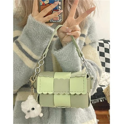 Cute Knitted Shoulder Bags for Women with Fun Charm & Patchwork