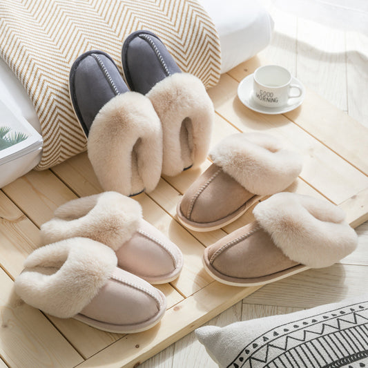 Faux Fur Trimmed Plush Winter Slippers – Unisex, Closed Toe Slippers