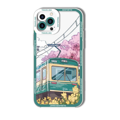 Japanese Aesthetic Transparent Shockproof Phone Case – City & Mount Fuji Design