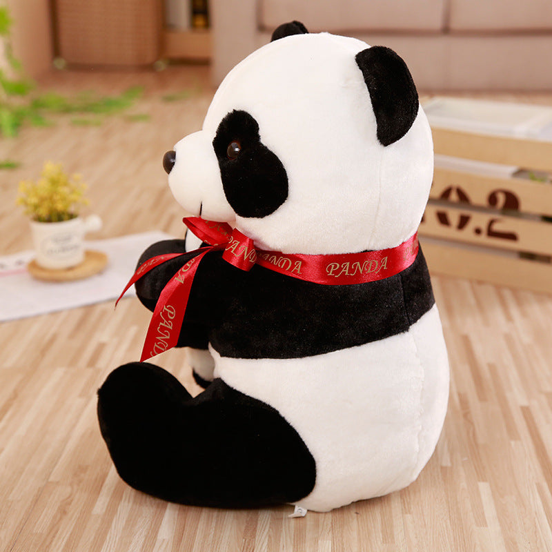 Giant Stuffed Panda Plush Toy Set with Baby Panda & Red Bows