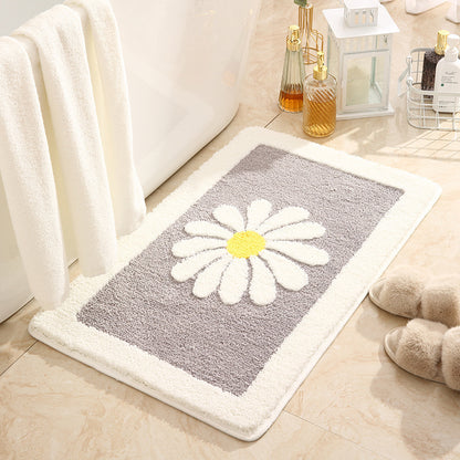 Washable Non-Slip Daisy Doormat in 4 Colors | Absorbent Cute Bathroom Mats