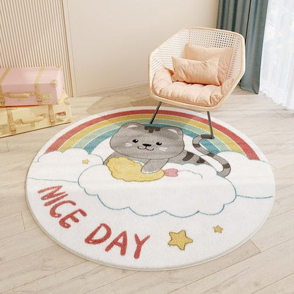 Cute Round Rugs With Animal Print for Kids Room (Rabbit, Bear, Lion & Cat Design)