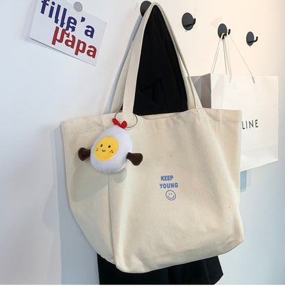 Large Capacity Women's White Canvas Tote Bag | Shoulder Tote Bag