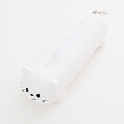 Small Cat-Shaped Silicone Pencil Case with Zipper in Bright Colors