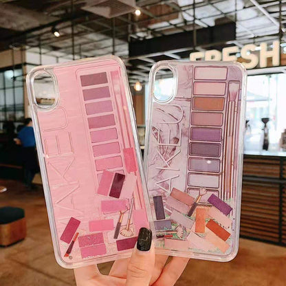 Cute Clear Korean Makeup Palette Phone Case in Pink & Purple Color